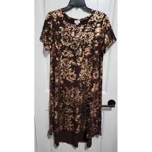 Lularoe elegant Carly dress brown bronze rose gold large like new